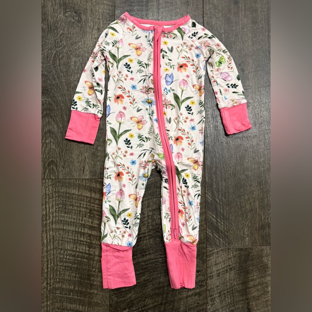 Baby Girl Bamboo Zipper Sleeper Pajamas Floral Butterfly Print 6-12 m
